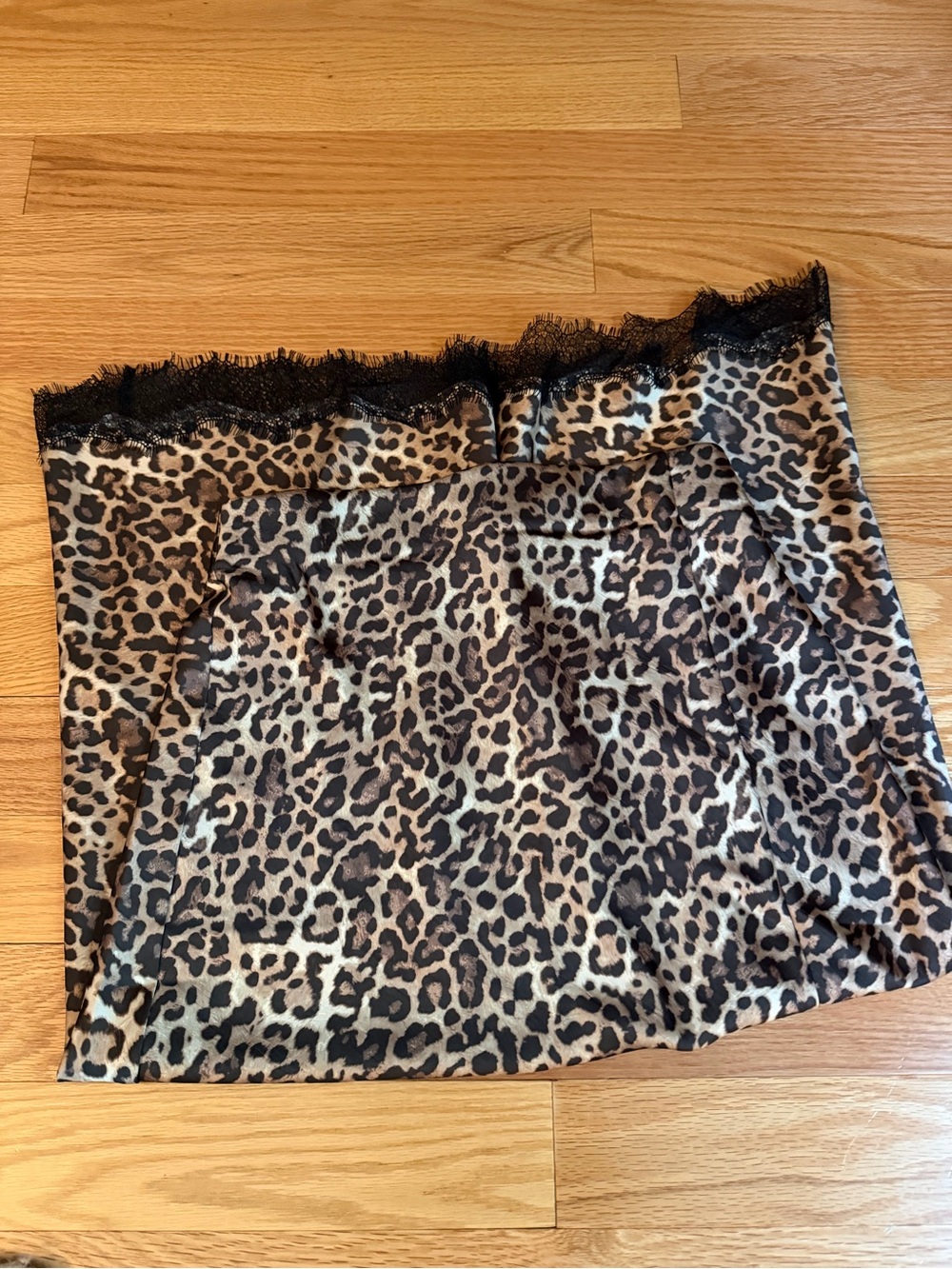 LOFT Leopard Print Maxi Skirt with Black Lace Trim